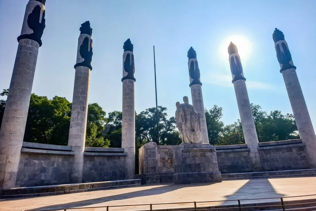 Chapultepec Castle terrace overlooking Paseo de la Reforma, the hilltop highlight of the Chapultepec castle tour with forest train